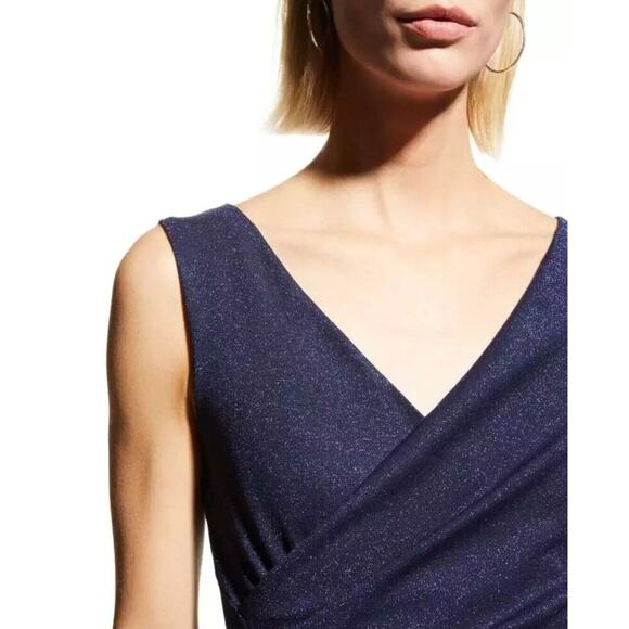 $1090 Chiara Boni La Petite Robe Metallic Blue V-Neck Sunburst Wrap Gown… - Picture 3 of 16